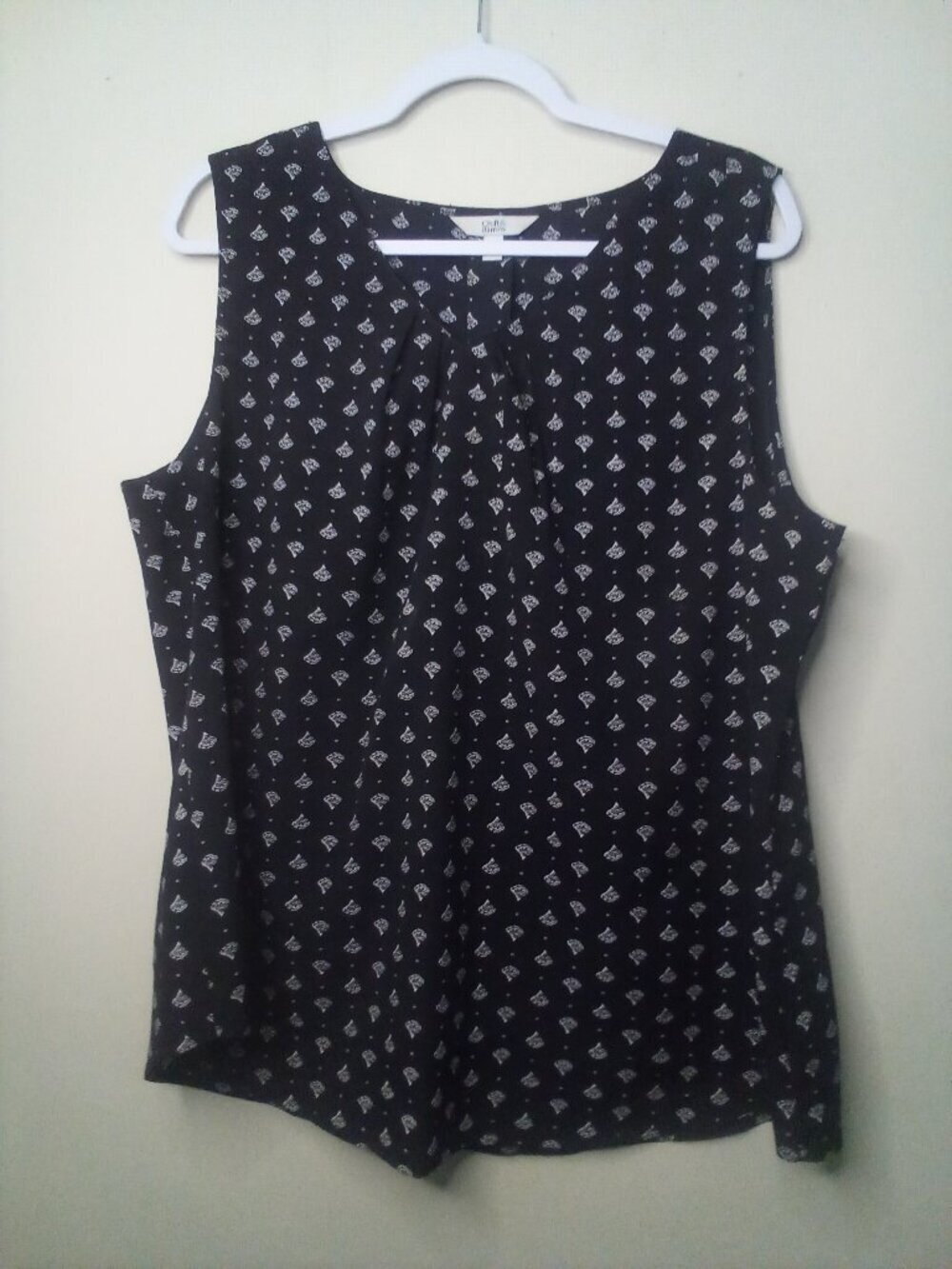 Croft & Barrow Blouse Women XXL Sleeveless Satin Pattern Black White